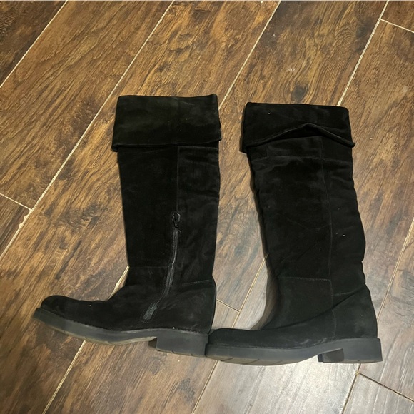 Progetto Quid Made in Italy Black Suede Fleece Lined Cuffed Knee High Boots 37 - Picture 3 of 6